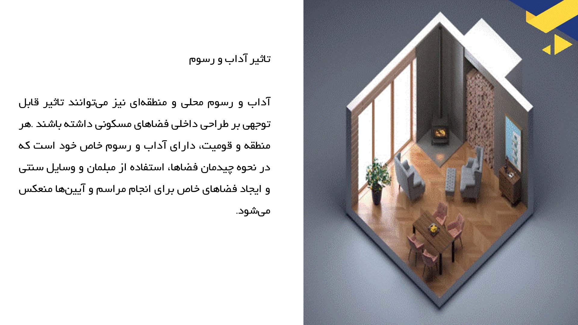 پاورپوینت در مورد تاثیر فرهنگ بر طراحی داخلی فضاهای مسکونی